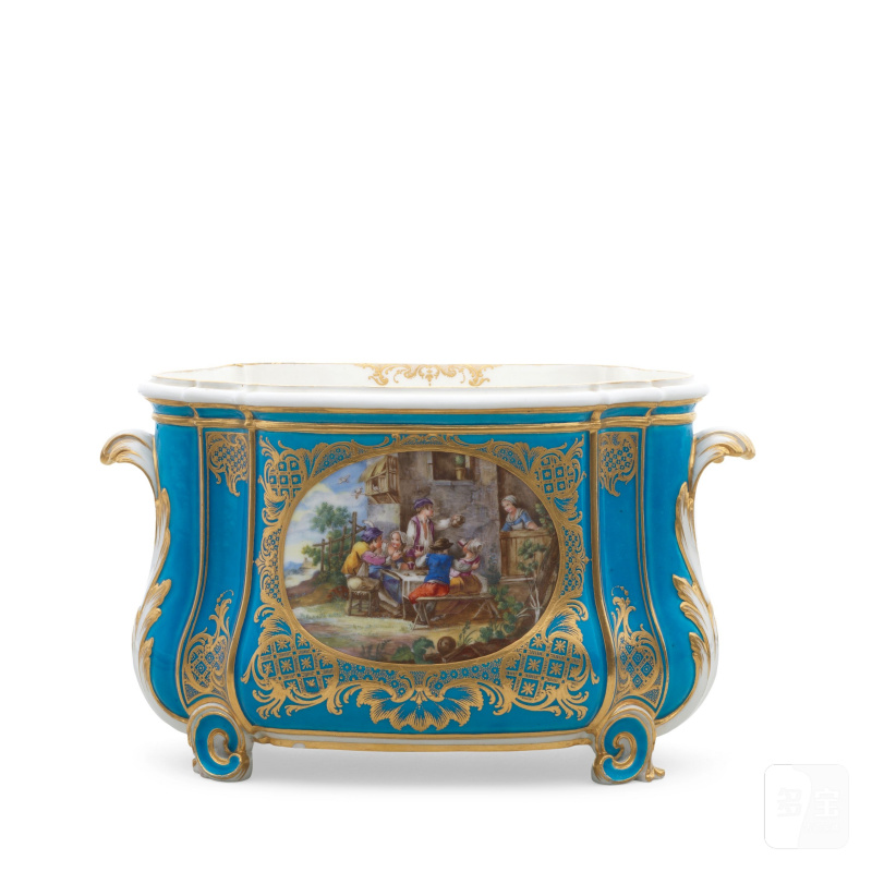 A Sèvres bleu-céleste ground flower vase (cuvette à fleurs Courteille), dated 1760